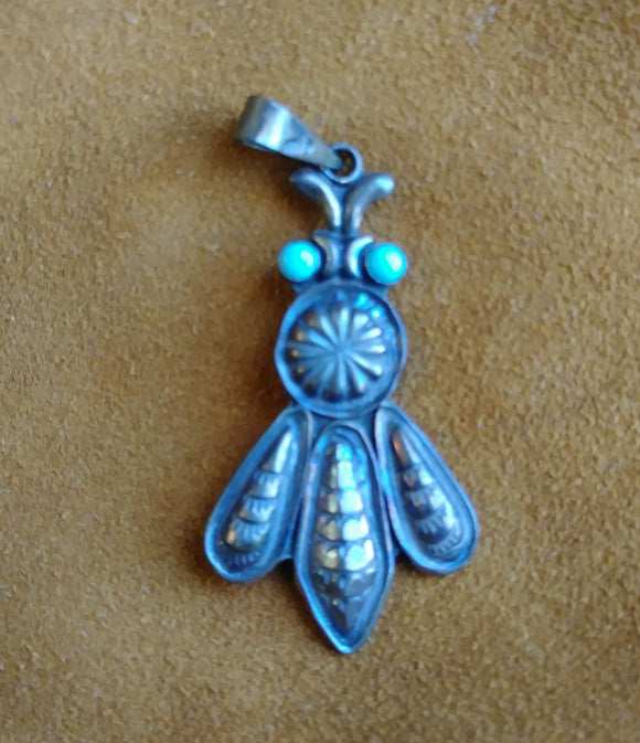 Vintage Pendant Fly Sterling Silver Turquoise  Makers Mark Stamped Spider 2