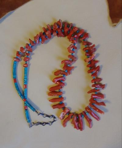 Single Strand  Coral and Turquoise Necklace 28