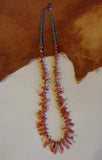 Single Strand  Coral and Turquoise Necklace 28" L