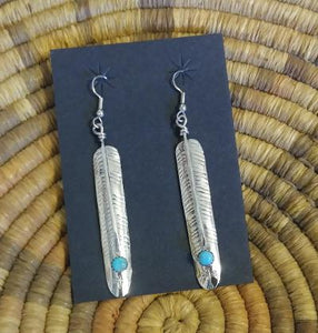 San Felipe Earrings Dangle Sterling Silver & Turquoise 2"L