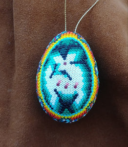 Huichol Beaded Egg Ornament Handmade Deer
