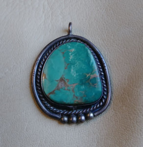 Vintage Pendant Sterling Silver Stone Turquoise No Makers Mark 1.75" L x 1.5" W Slightly Loose Stone As Is