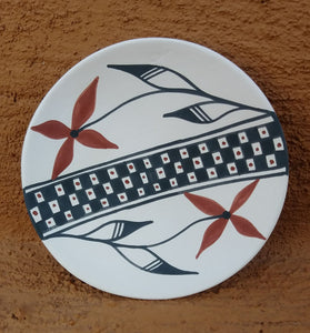 Tigua Handmade Pottery Old Isleta Flower  Checkerboard Design .75" T x 4" W Signed