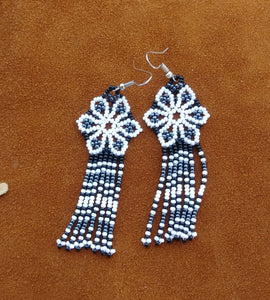 Huichol Beaded Earrings Handmade Peyote Flower