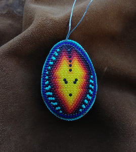 Huichol Beaded Egg Ornament Handmade Deer Face