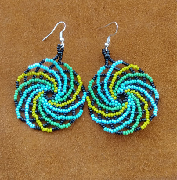 Huichol Beaded Earrings Handmade Swirl