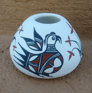 Tigua Ceramic Pottery Bird & Flowers 4" T x 3" W Signed