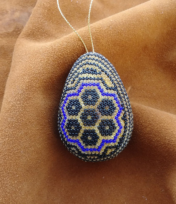 Huichol Beaded Egg Ornament Handmade Flower