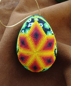 Huichol Beaded Egg Ornament Handmade Flower