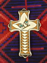 Handpainted Ysleta del Sur Pueblo-Tigua  Ceramic Cross Artist signed Measures approximately 9