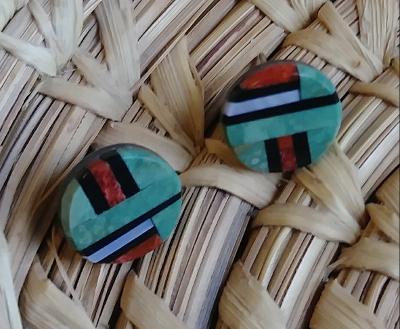 Santo Domingo Kewa Earrings Turquoise & Other Stone Inlay .50