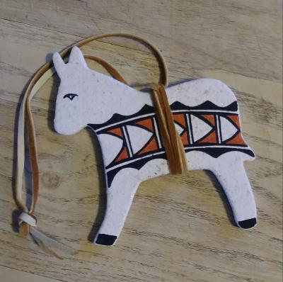 Tigua Ceramic Ornament  Donkey Mica White Clay