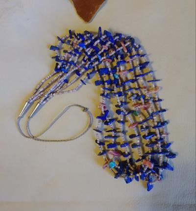 Four Strand Lapis, Turquoise, Spiny Oyster Heishi Necklace 32