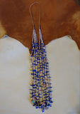 Four Strand Lapis, Turquoise, Spiny Oyster Heishi Necklace 32" L