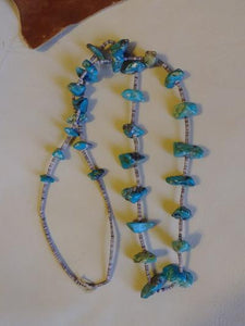 Single Strand Turquoise and Heshi Necklace 30" L