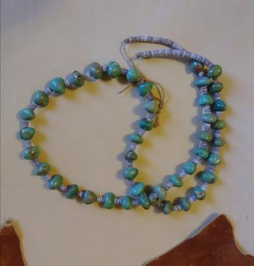Single Strand Turquoise and Heshi Necklace 34" L
