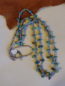 Double Strand Turquoise and Heishi Necklace 24" L