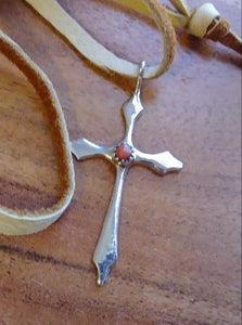 Navajo Sterling Silver with Coral Shell Cross Pendant 1.5"L