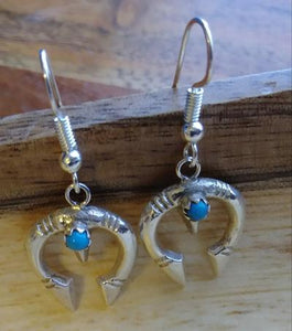 Navajo Sterling Silver & Turquoise Stone Earrings .5"L