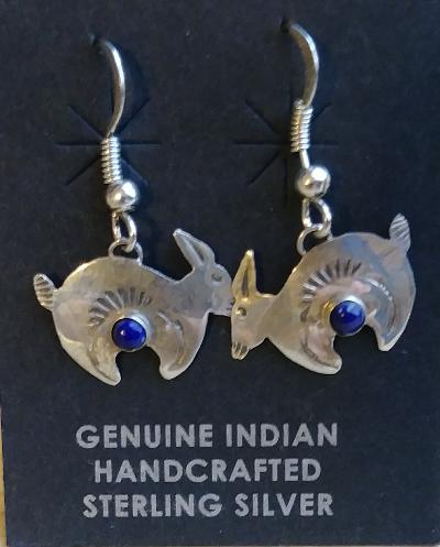 Navajo  Rabbit Earrings Sterling Silver & Stone  .75