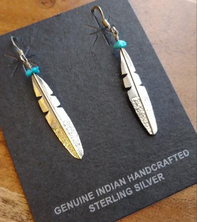 Navajo Earrings Dangle Bird Sterling Silver Turquoise Stone  .75