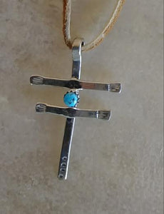 Dragonfly Sterling Silver Cross with Turquoise Stone Approx 1"