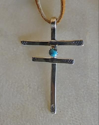 Dragonfly Sterling Silver Cross with Turquoise Stone Approx 2