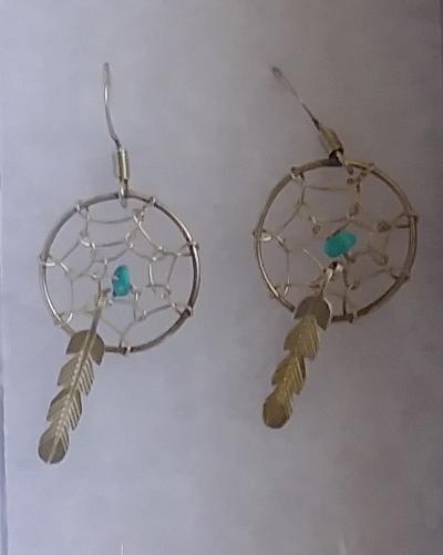 Navajo Earrings Dangle Dream Catcher Sterling Silver Turquoise Stone Nuggets 1