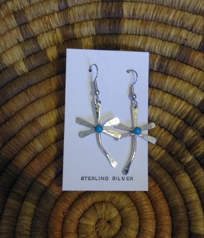 San Felipe Pueblo Dragonfly Earring Sterling Silver & Turquoise 1.25