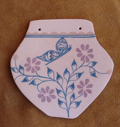 Tigua Handmade Mica Pottery Flower and Butterfly Design