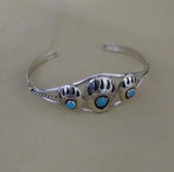 Navajo Made Sterling Silver 3 Bear Claw Shadow Box & Turquoise Bracelet