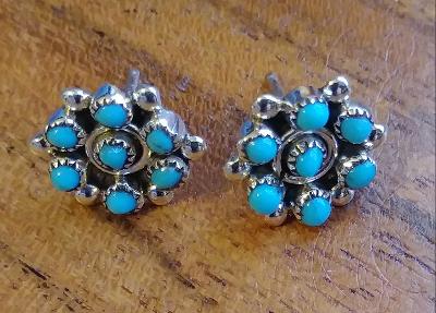 Zuni Pueblo Sterling Silver & Turquoise Stone Earrings .5