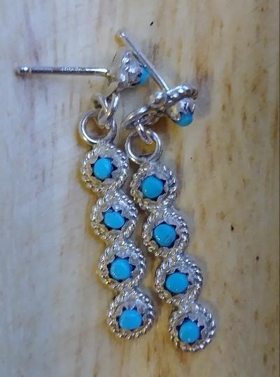 Zuni Pueblo Sterling Silver & Turquoise Stone Earrings 1.25