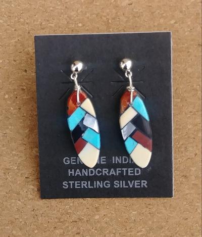 Santo Domingo Kewa Inlay Shell and Turquoise Feather Earrings  1