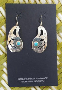 Silver with Kokopelli Cutout and Turquoise Stone Measures Approx. 1"L Artist: J James