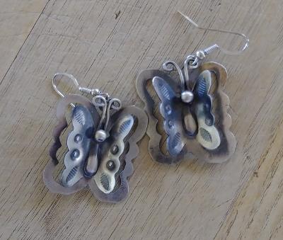 Navajo Butterfly Relief Sterling Silver Earrings 1