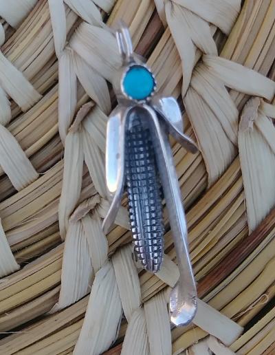 Sterling Silver & Turquoise Corn Pendant/Pin Combo Measures 1.5
