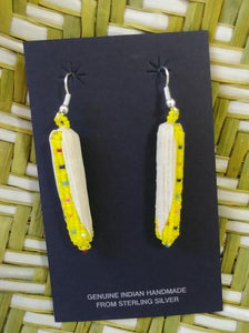 Large Seed bead Corn Earrings with Husk Measures Approx. 1.5"L