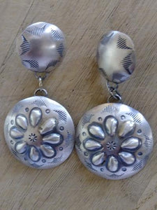 Navajo Sterling Silver Concho Earrings 2.5"L