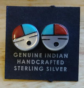 Zuni Pueblo Sterling Silver & Multi-Stone/Shell Earrings .25"L