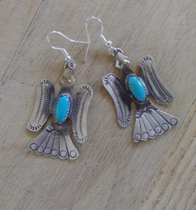 Navajo Peyote Bird Sterling Silver with Stone Earrings 1.5"L