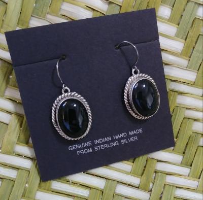 Silver and Onyx Earrings Measure Approx. 1