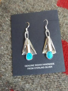 Silver and Turquoise Squash Earring Measures Approx. 1"L Artist: L Yazzie