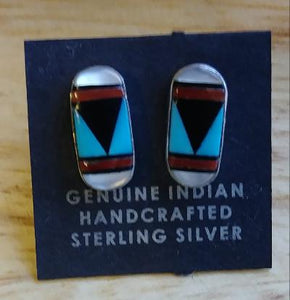 Zuni Pueblo Sterling Silver & Turquoise Stone Earrings .25"L