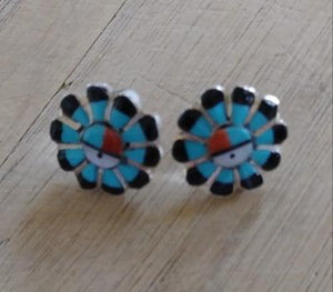 Navajo Sunface Sterling Silver with Multi-Stone Earrings .5"L
