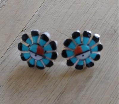 Navajo Sunface Sterling Silver with Multi-Stone Earrings .5