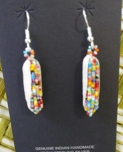 Large  Seed Bead Corn Earrings with Husk Measures Approx. 1."L
