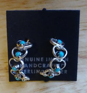 Zuni Pueblo Sterling Silver & Turquoise Stone Earrings .5"L