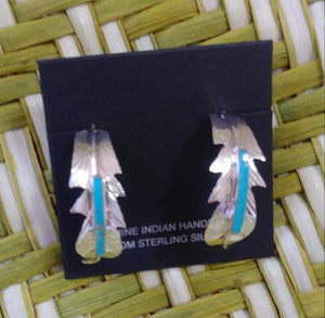 Silver Hoop Feather with Inlay Measures Approx 1"L