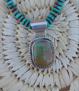 Navajo Made Sterling Silver and Turquoise Pendant Stamped PA 1.25" L
